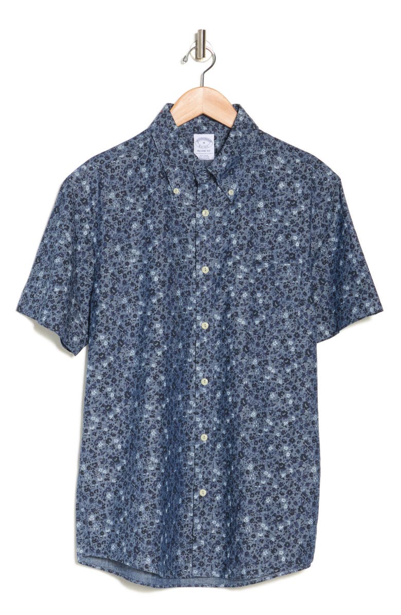 Brooks Brothers Floral Print Short Sleeve Chambray Shirt | Nordstromrack