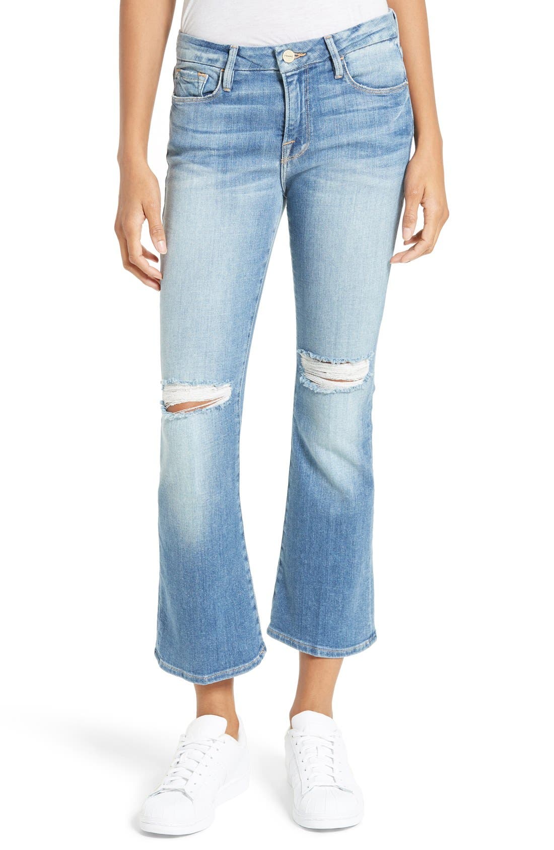 frame le crop mini bootcut jeans