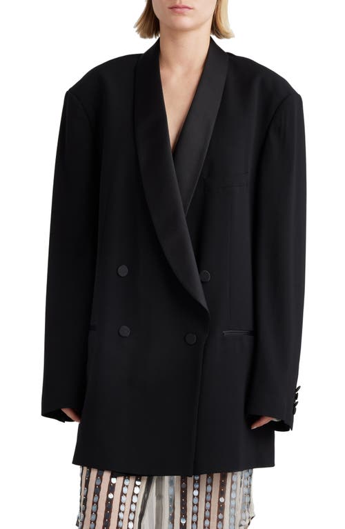 Dries Van Noten Blissy Oversize Wool & Silk Blend Tuxedo Jacket Black 900 at Nordstrom,