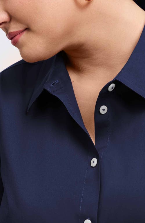 Shop Foxcroft Evelyn Three-quarter Sleeve Button-up Shirt In Navy