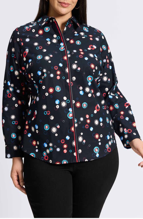 Foxcroft Charlie Circle Print Cotton Button-Up Shirt Black Multi at Nordstrom