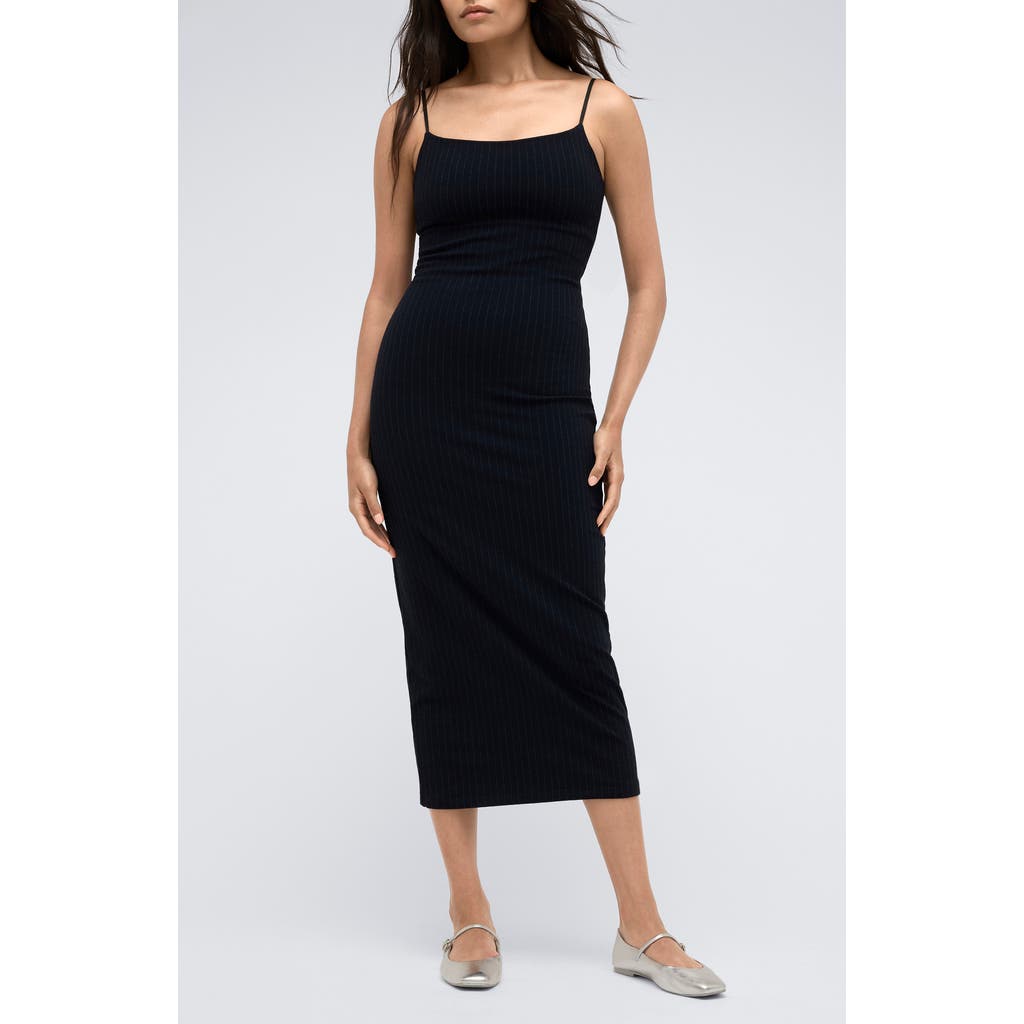 Kenneth Cole Stripe Midi Slipdress In Dark Navy/grey