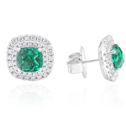 Bliss Diamond 4ct Emerald & Lab Grown Diamond Cushion Halo Studs 14k Gold In 14k White Gold