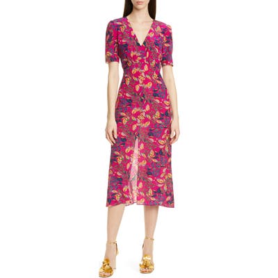Saloni Eden Floral Print Silk Midi Dress, Red
