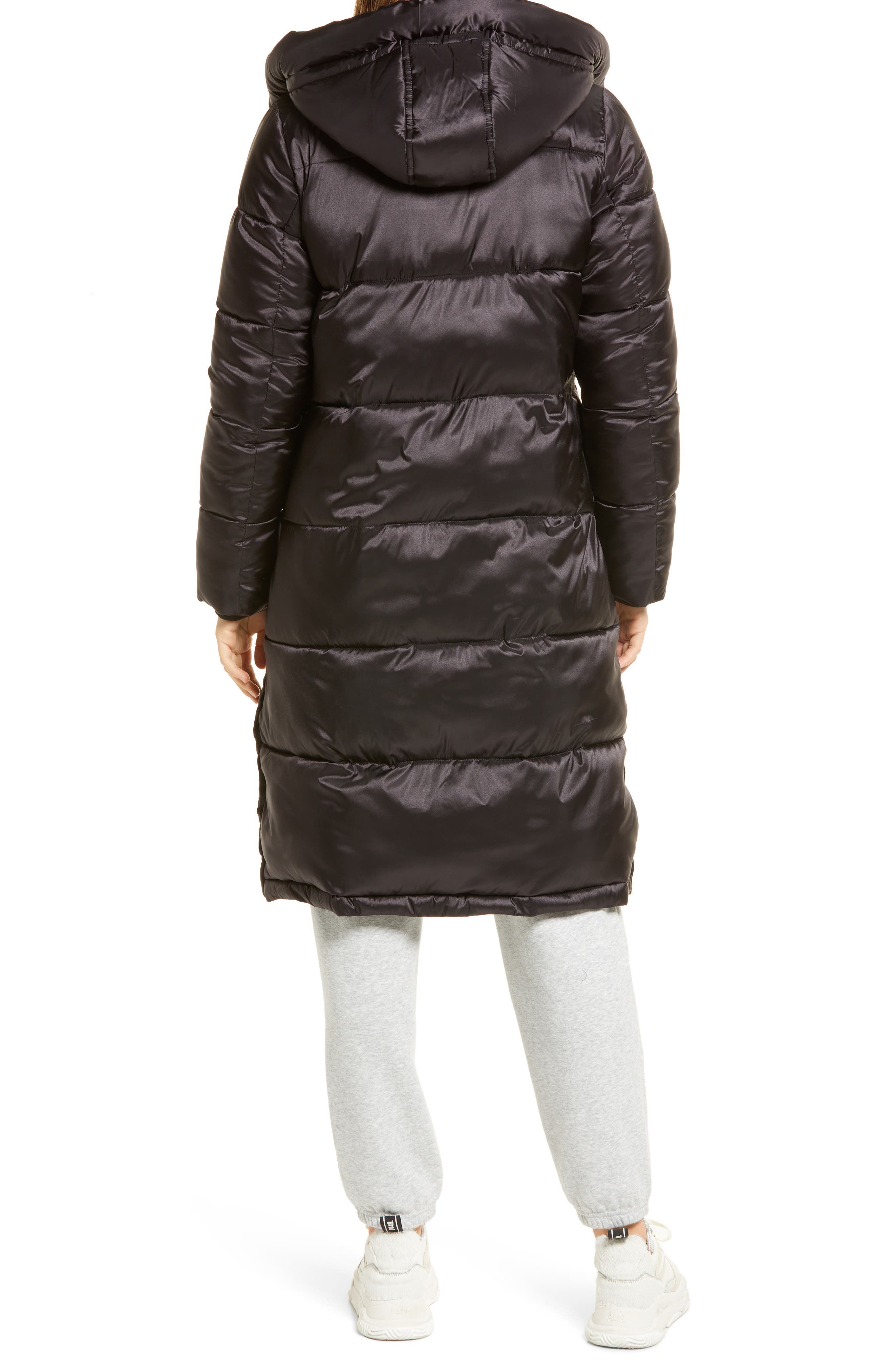 Sam Edelman Water Repellent Iridescent Puffer Coat in Black at Nordstrom, Size Large