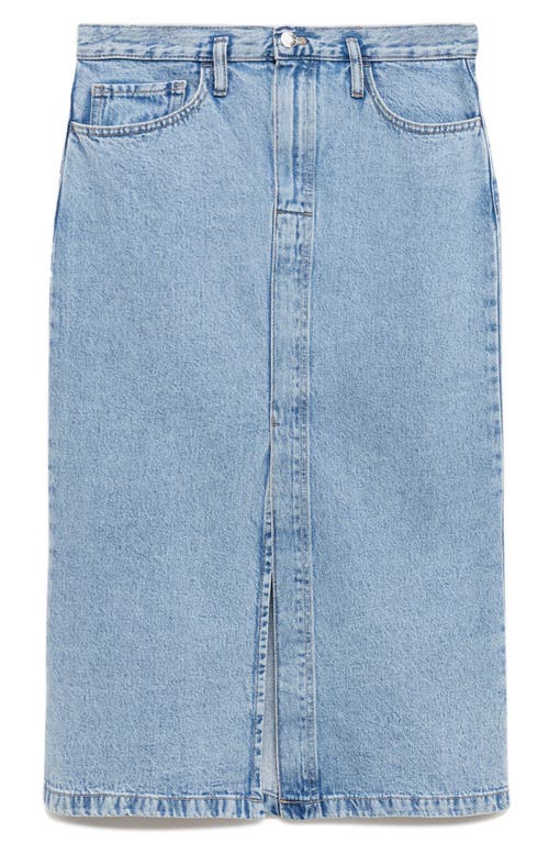 Shop Mango Front Slit Denim Midi Skirt In Light Blue