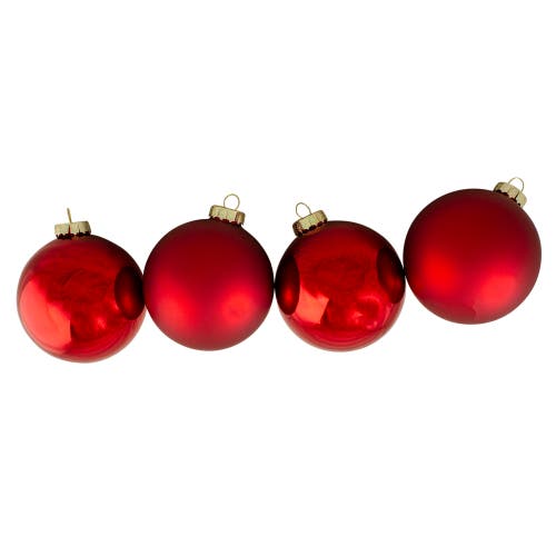 Northlight 4ct Red And Gold 2-finish Glass Christmas Ball Ornaments 4" In Red