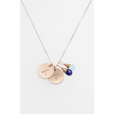 Nashelle Blue Quartz Initial & Heart 14K-Gold Fill Disc Necklace
