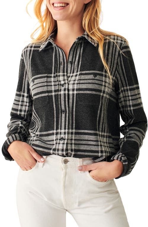 Faherty Legend Plaid Knit Button-Up Shirt in Charcoal Bone Plaid