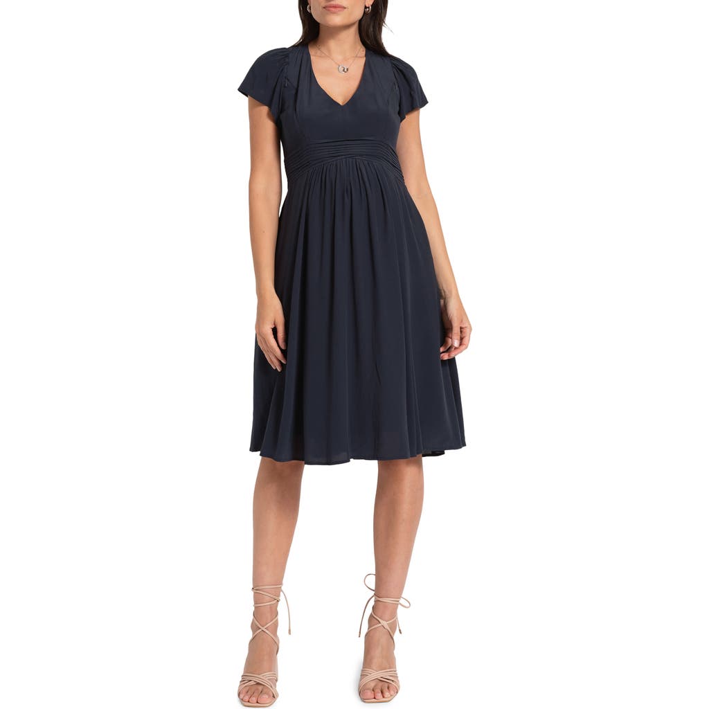Seraphine Flutter Sleeve Maternity/nursing Dress In Navy