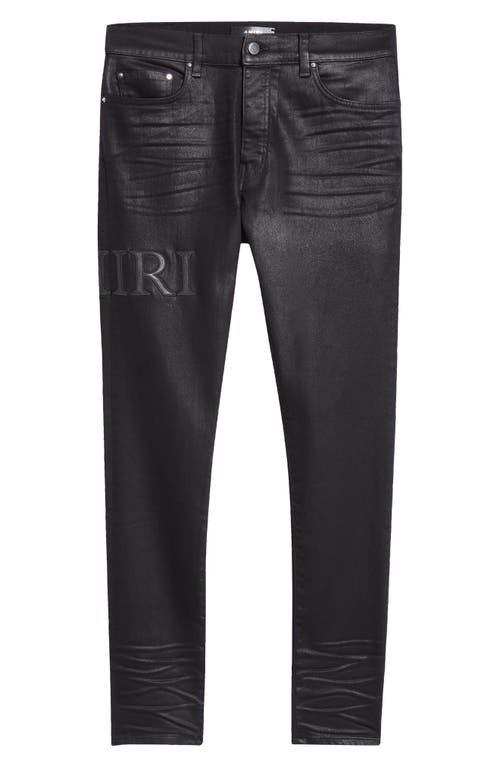 Amiri Serif Logo Waxed Skinny Jeans In Black