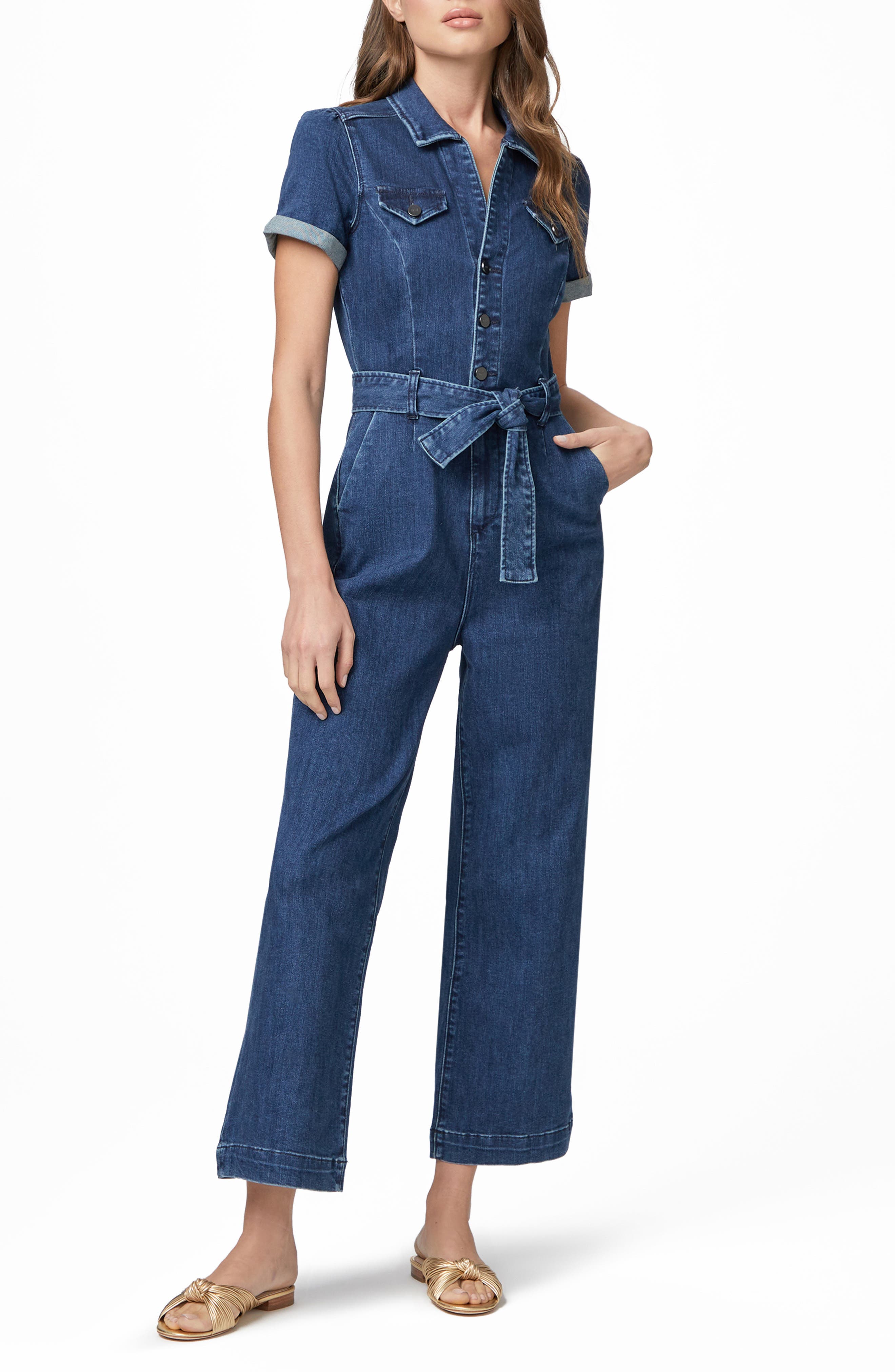 blue denim jumpsuit outfit
