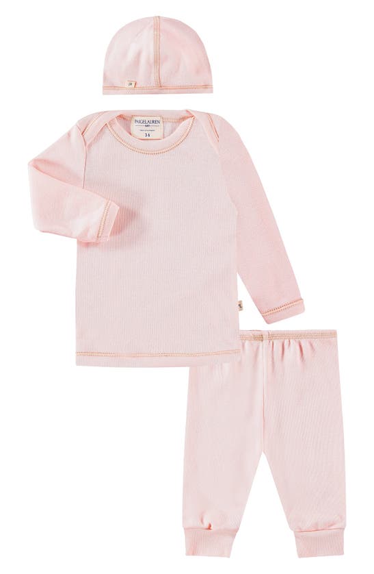 Paigelauren Babies' Long Sleeve Top, Leggings & Hat Set In Pink