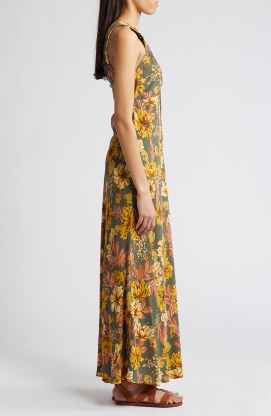 Shop Treasure & Bond Ruched Bias Cut Maxi Dress In Olive Kalamata Amelia Floral