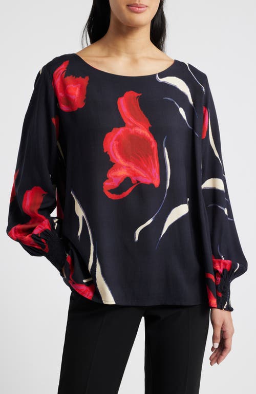 Masai Copenhagen Delarano Floral Print Top in Haute Red 