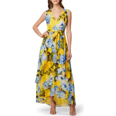 Tahari Print Jacquard Maxi Dress, Yellow