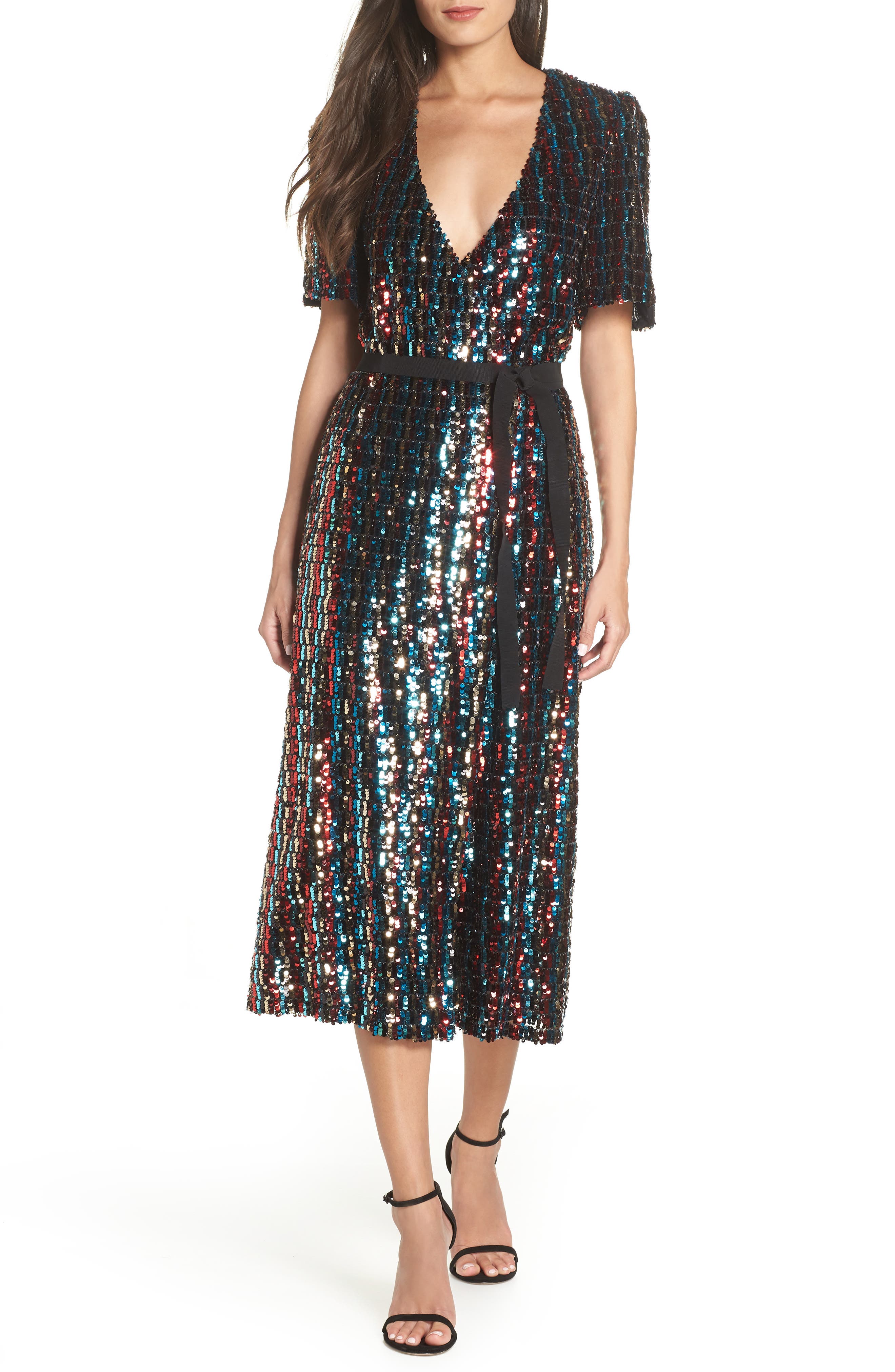 monique lhuillier sequin wrap dress