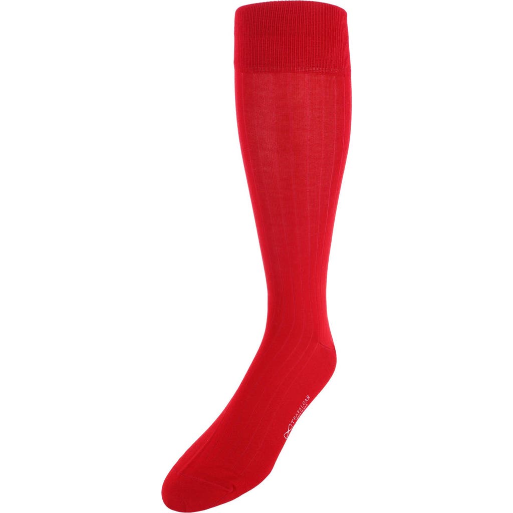 Trafalgar Jasper Mercerized Cotton Ribbed Mid-calf Solid Color Socks In Red