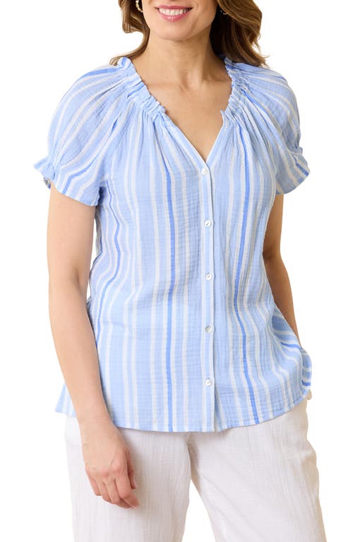 Shop Tommy Bahama Villa Stripe Solstice Cotton Button-up Top In Blue Vault