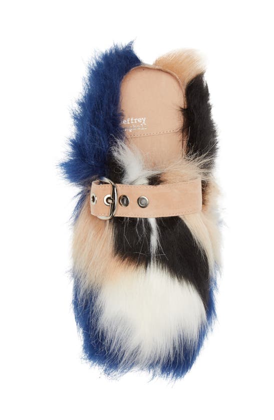 Shop Jeffrey Campbell Rlxathome Faux Fur Slipper In Beige Blue Combo