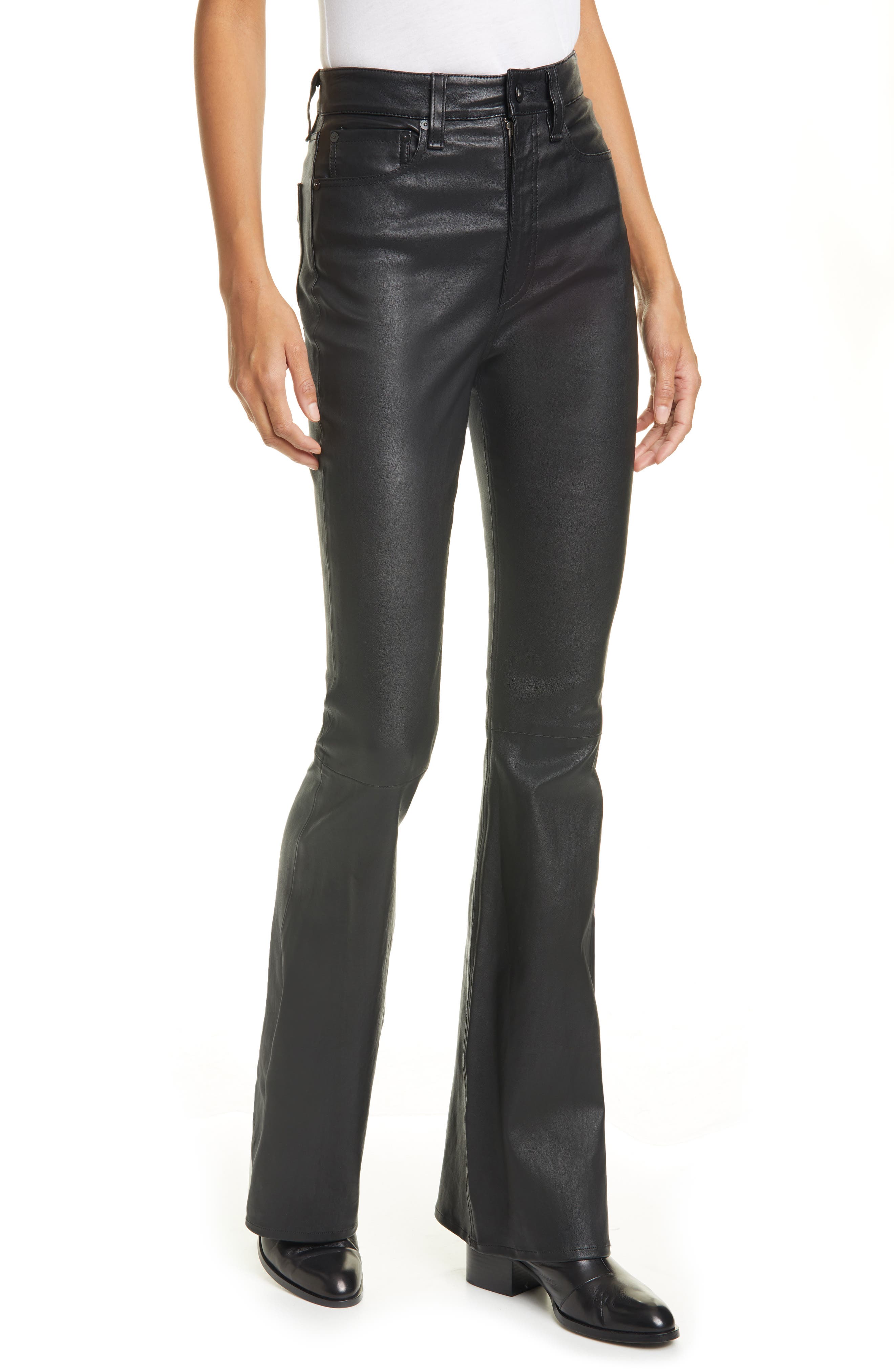 black leather pants flare
