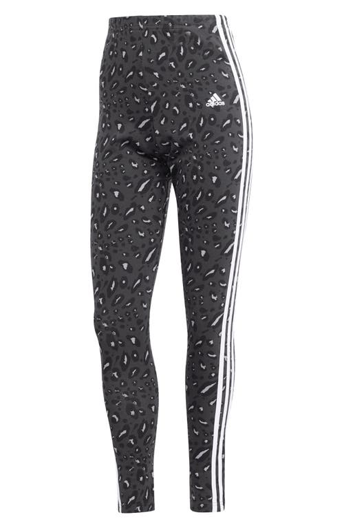 Shop Adidas Originals Adidas 3-stripes Leopard Print High Waist Leggings In Grey/carbon/black