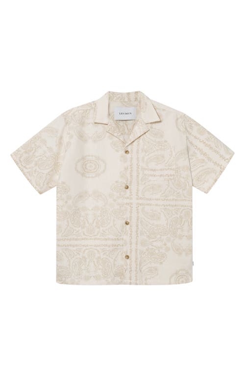 Leslie Paisley Ramie & Cotton Camp Shirt in Light Ivory