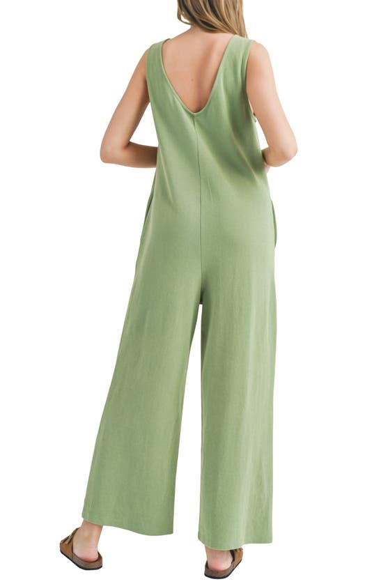 Shop Lush Double V Cotton Jumpsuit In Sage