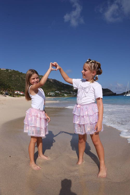 Lola + The Boys Iridescent Shimmer Sequin Skirt In Lavender