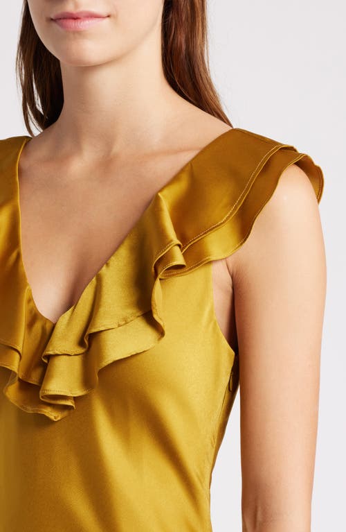 Shop Wayf Lida Ruffle Cap Sleeve Satin Midi Dress In Gold