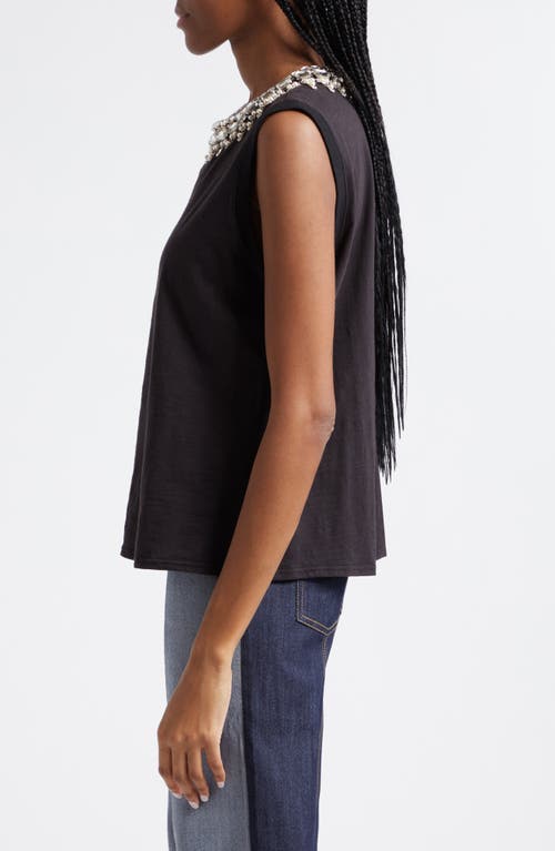 Shop Cinq À Sept Brielle Embellished Jewel Cotton Tank In Black