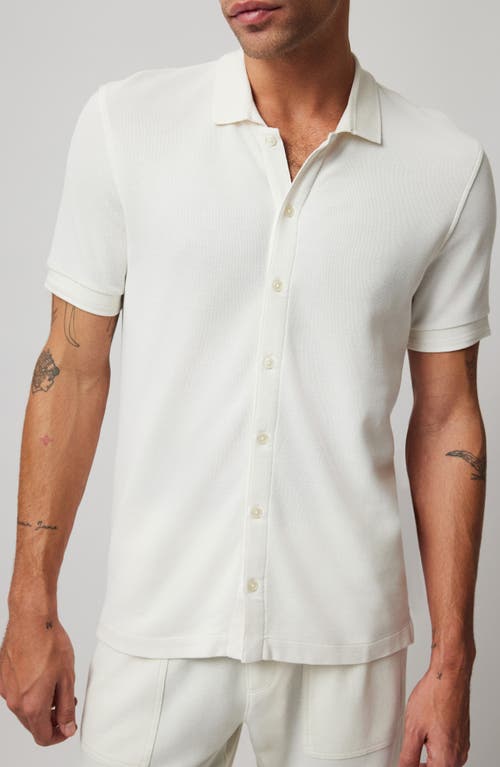 Cotton Piqué Short Sleeve Button-Up Shirt in Chalk