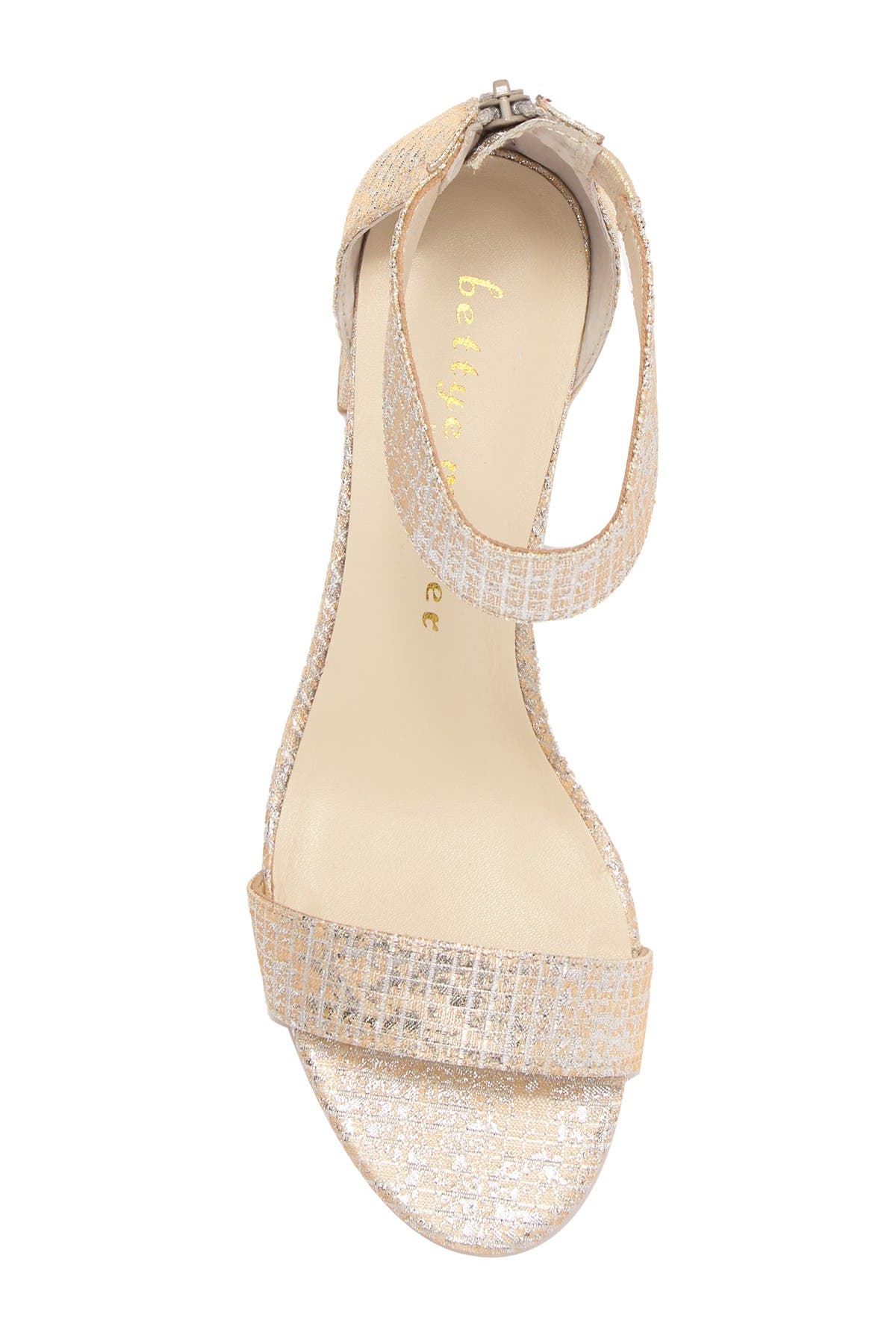 shimmer block heel sandals