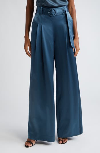 Cinq à Sept Shauna Belted Satin Wide Leg Pants | Nordstrom