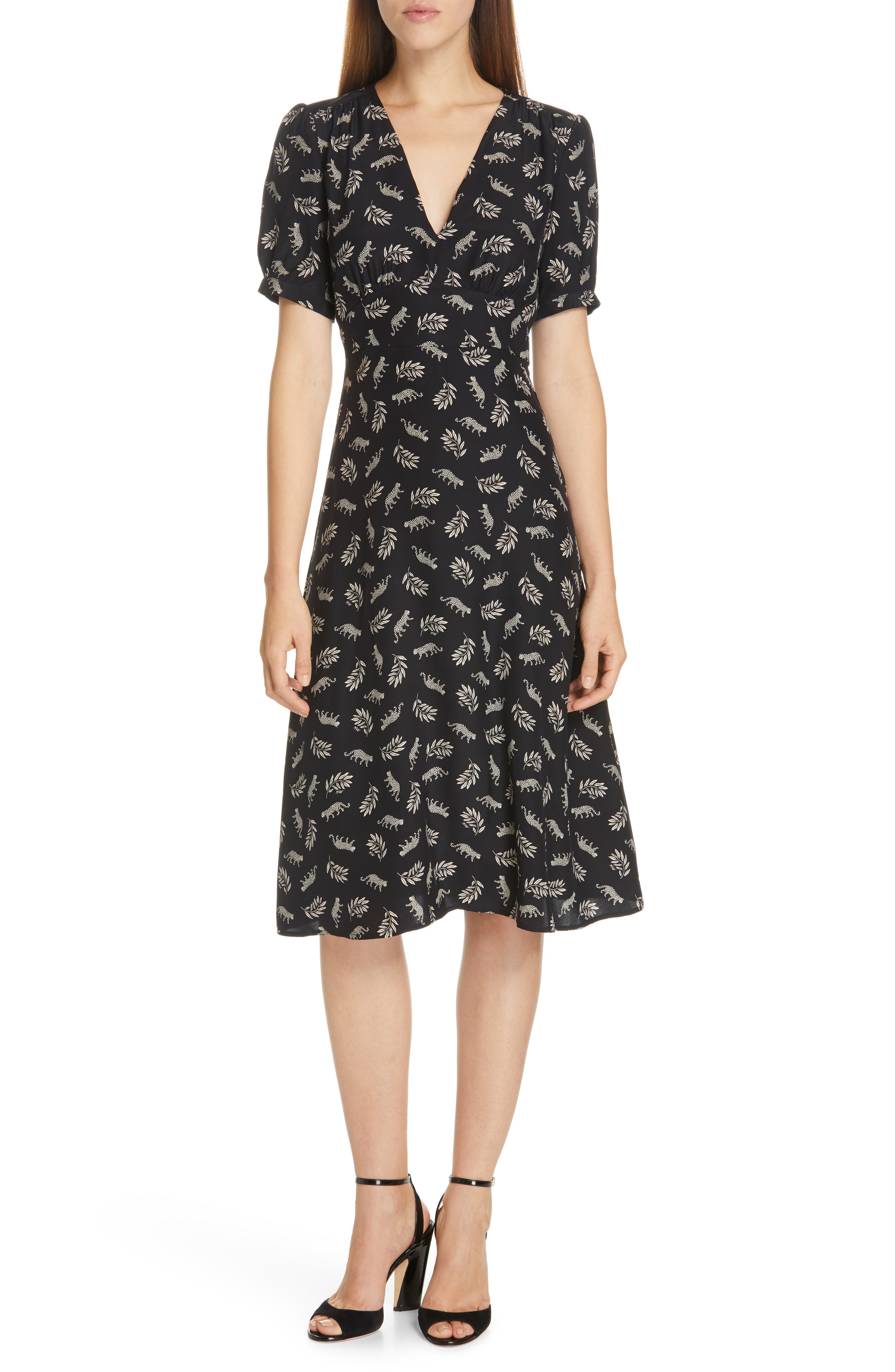 Hvn Paula Print Silk Dress, Black