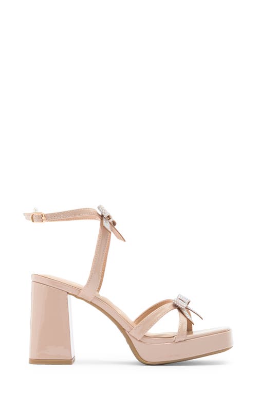 Top Guy Shoes Crystal Bow Block Heel Sandal In Nude