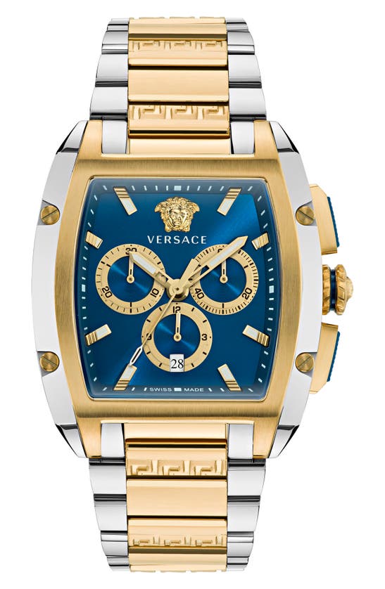 Versace Men's Dominus Two-tone Bracelet Watch, 42mm In Blue Gold Silver