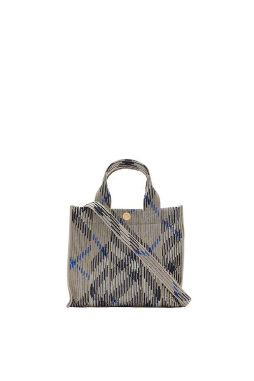 Shop Burberry Mini Check Knitted Tote In Lichen