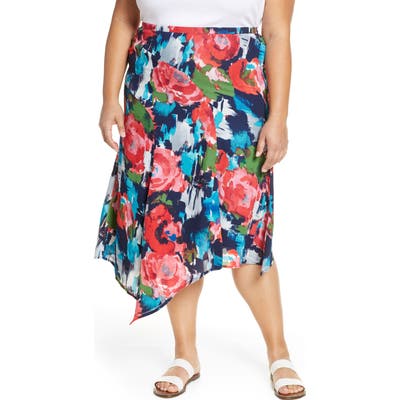 Plus Size Gibson X International Day Fancy Ashley Asymmetrical Flowy Midi Skirt, Blue