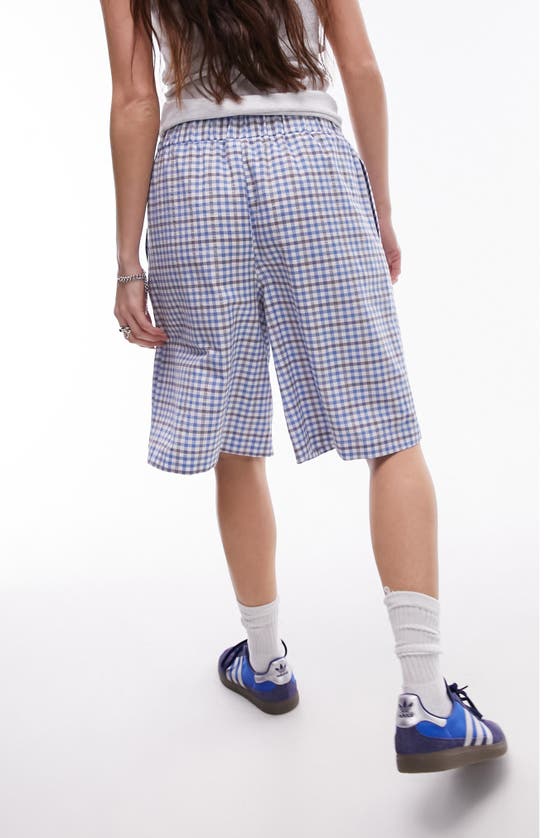 Shop Topshop Check Longline Drawstring Shorts In Medium Blue