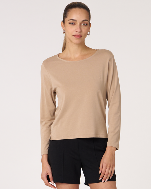 Shop Rebody Active Rebody Essentials Mid Length Long Sleeve Top In Sand