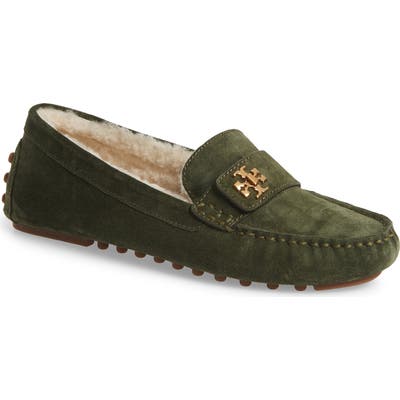 Tory Burch Kira Genuine Shearling Driving Loafer- Green