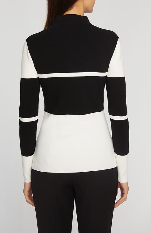 Elie Tahari The Kamila Mock Neck Sweater In Noir Black/sky White