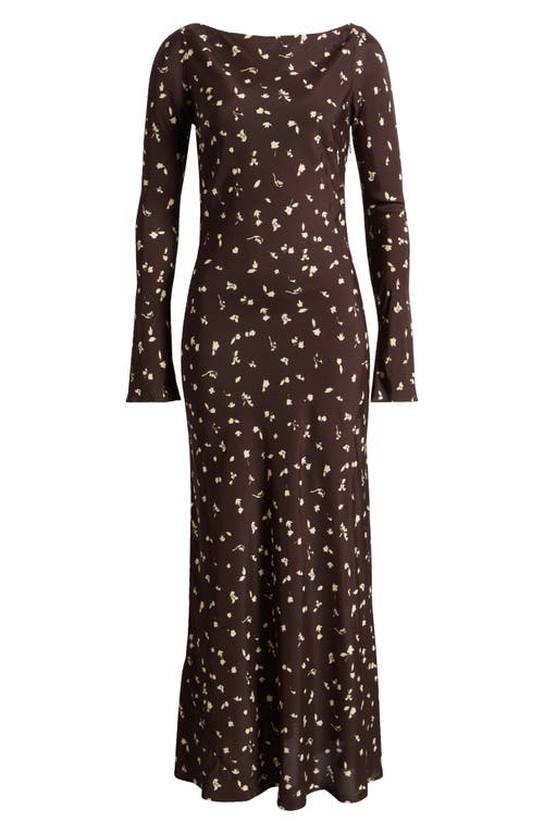 Shop Faithfull The Brand Lilou Floral Long Sleeve Jersey Maxi Dress In Clover Brown