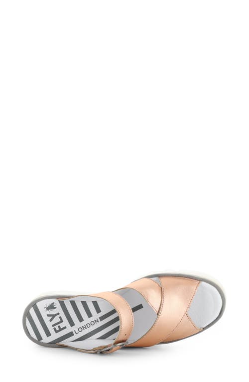 Fly London Bocy Strappy Wedge Slide Sandal In Blush Gold Idra