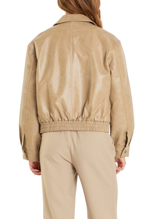 Grey Lab Crop Faux Leather Jacket In Camel