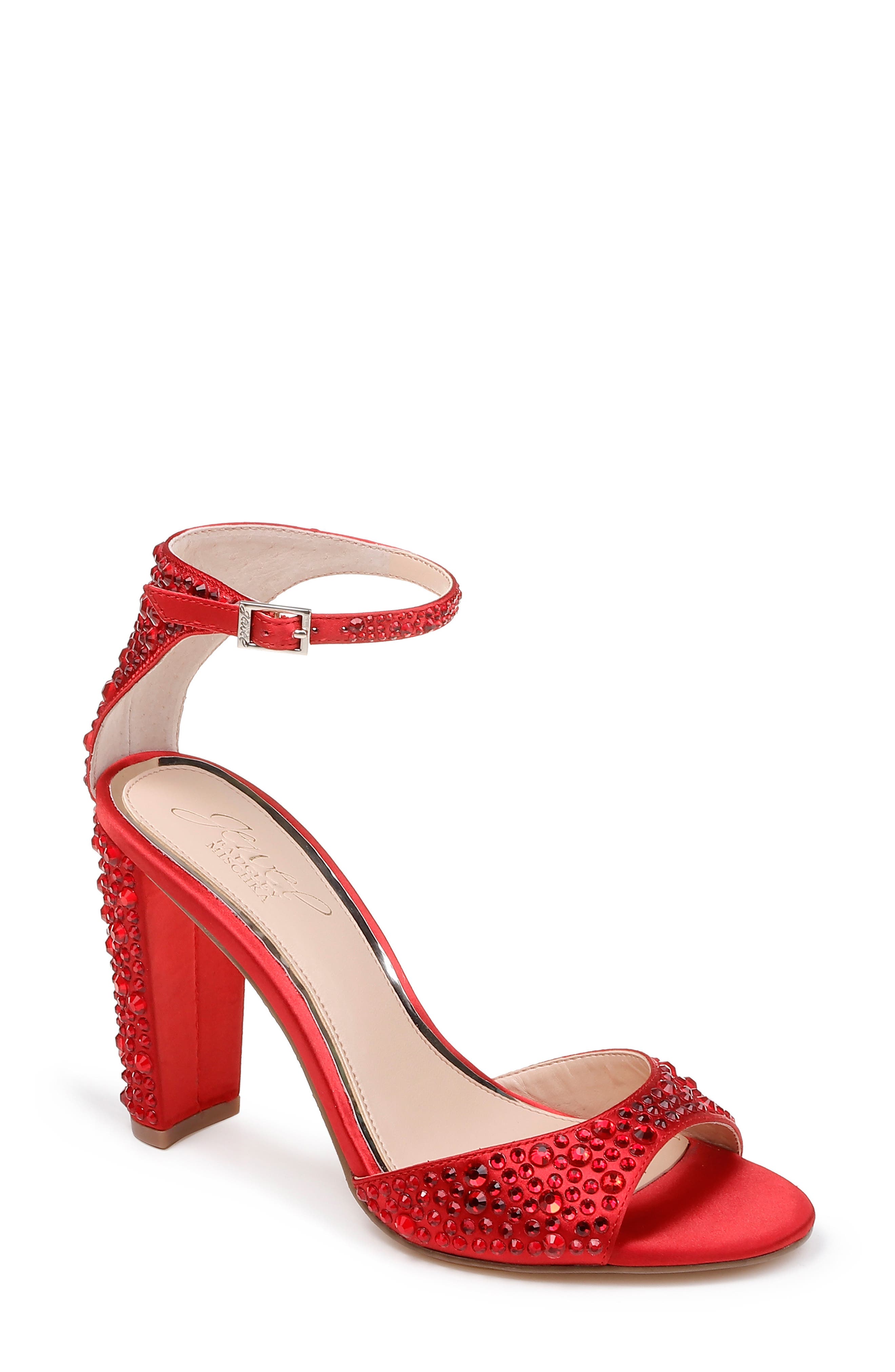 Jewel Badgley Mischka Jillian Crystal Sandal- Red