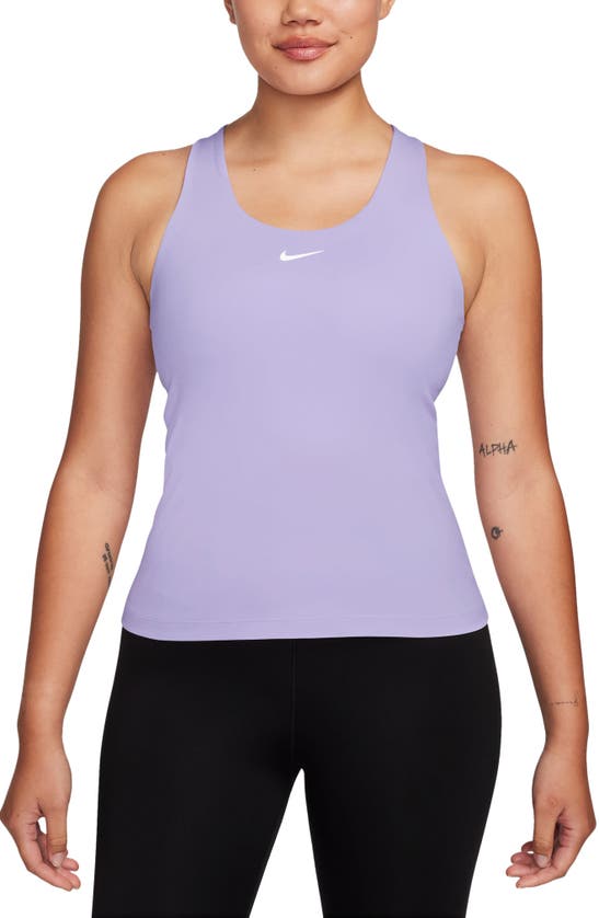 Shop Nike Dri-fit Swoosh Bra Racerback Tank In Lilac Bloom/ White