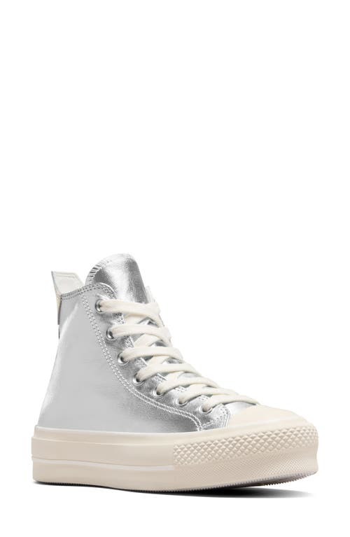 Converse Chuck Taylor® All Star® Lift Metallic High Top Platform Sneaker In Pure Silver/ Natural Ivory