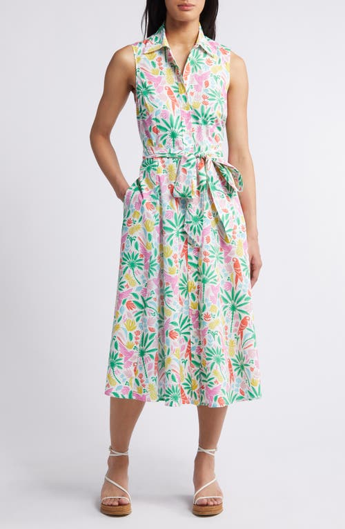 Boden Amy Sleeveless Belted Cotton Shirtdress Tropical Paradise at Nordstrom,